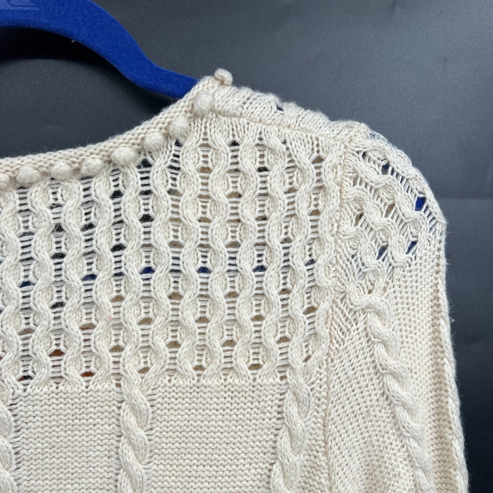 Anthropologie Laureate Lane retro grandma sweater cable knit pom pom XL - Picture 8 of 13